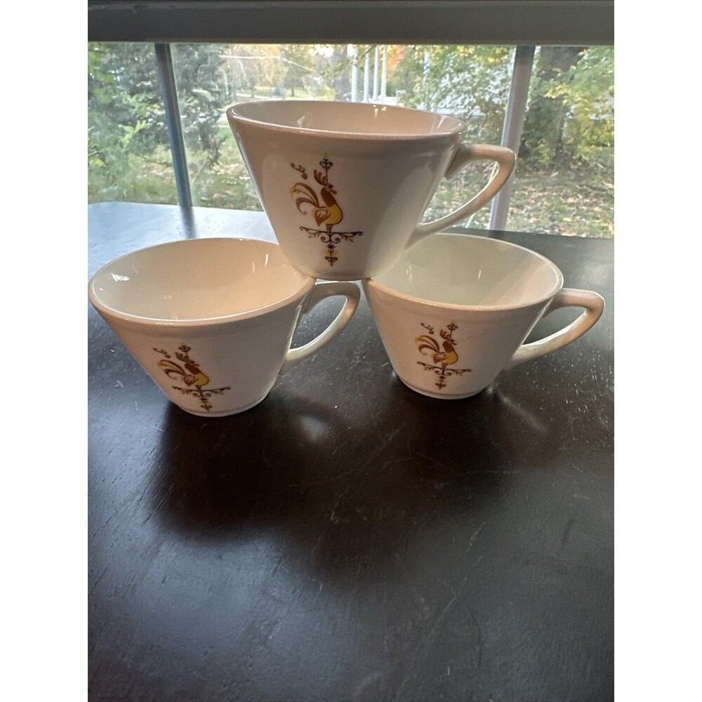 Set of 3 Salem China Rooster O The Walk Coffee Tea Cups Vintage Weathervane MCM